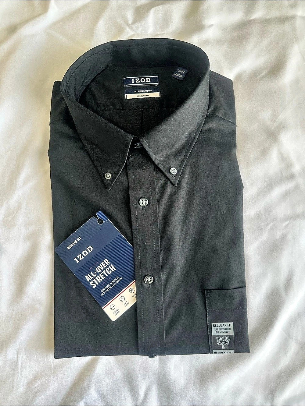IZOD All Over Stretch Regular Fit Black Button Down Shirt Size 16-161⁄2 / 32-33
